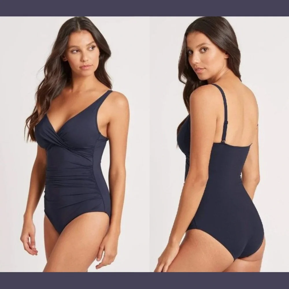 NWT $119 Sea Level [ 6 US ] Cross Front Multifit One-Piece Swimsuit‎ Blue#6926